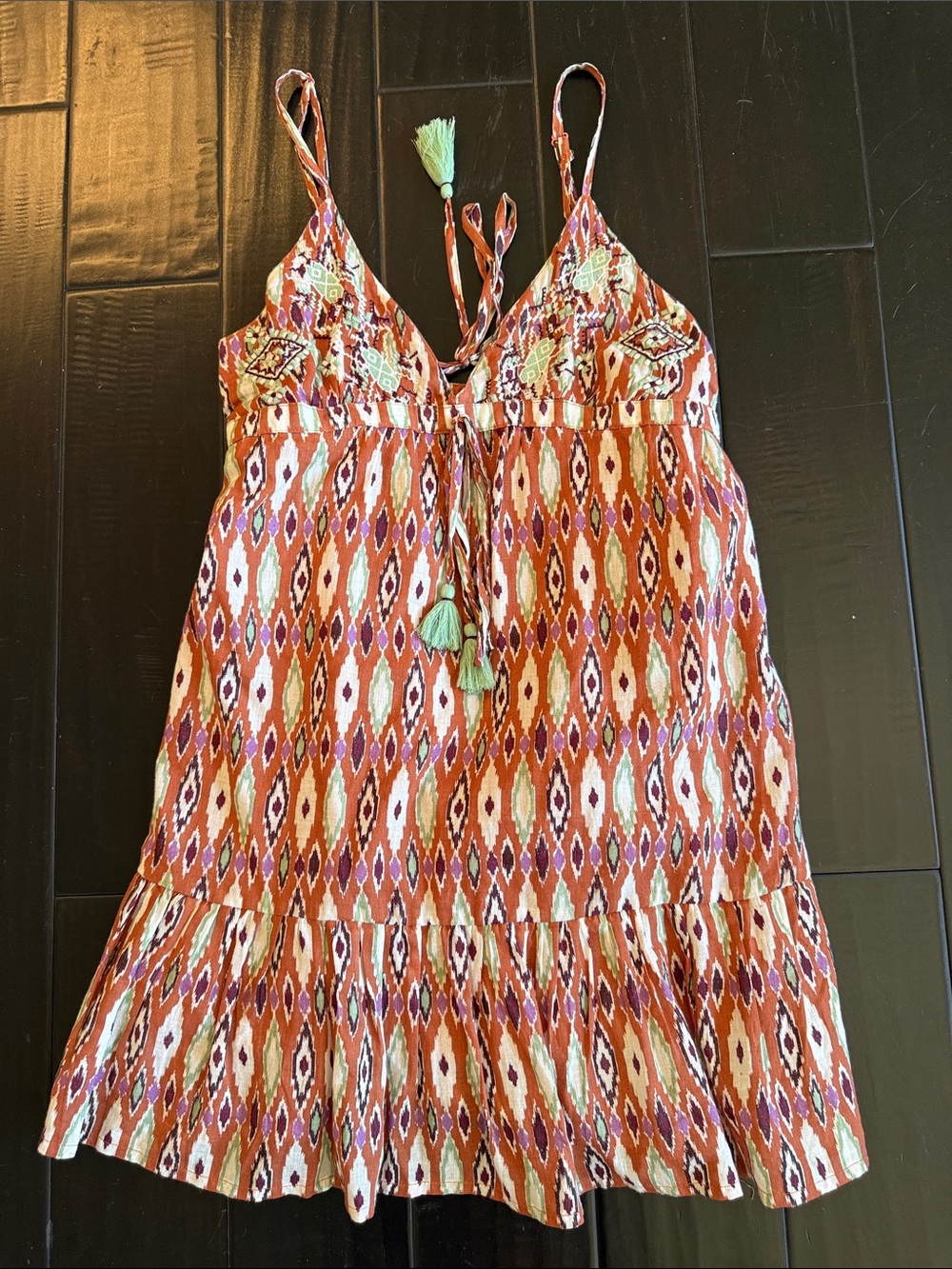 Pull&Bear Rust, Cream & Mint Ikat Mini Dress
